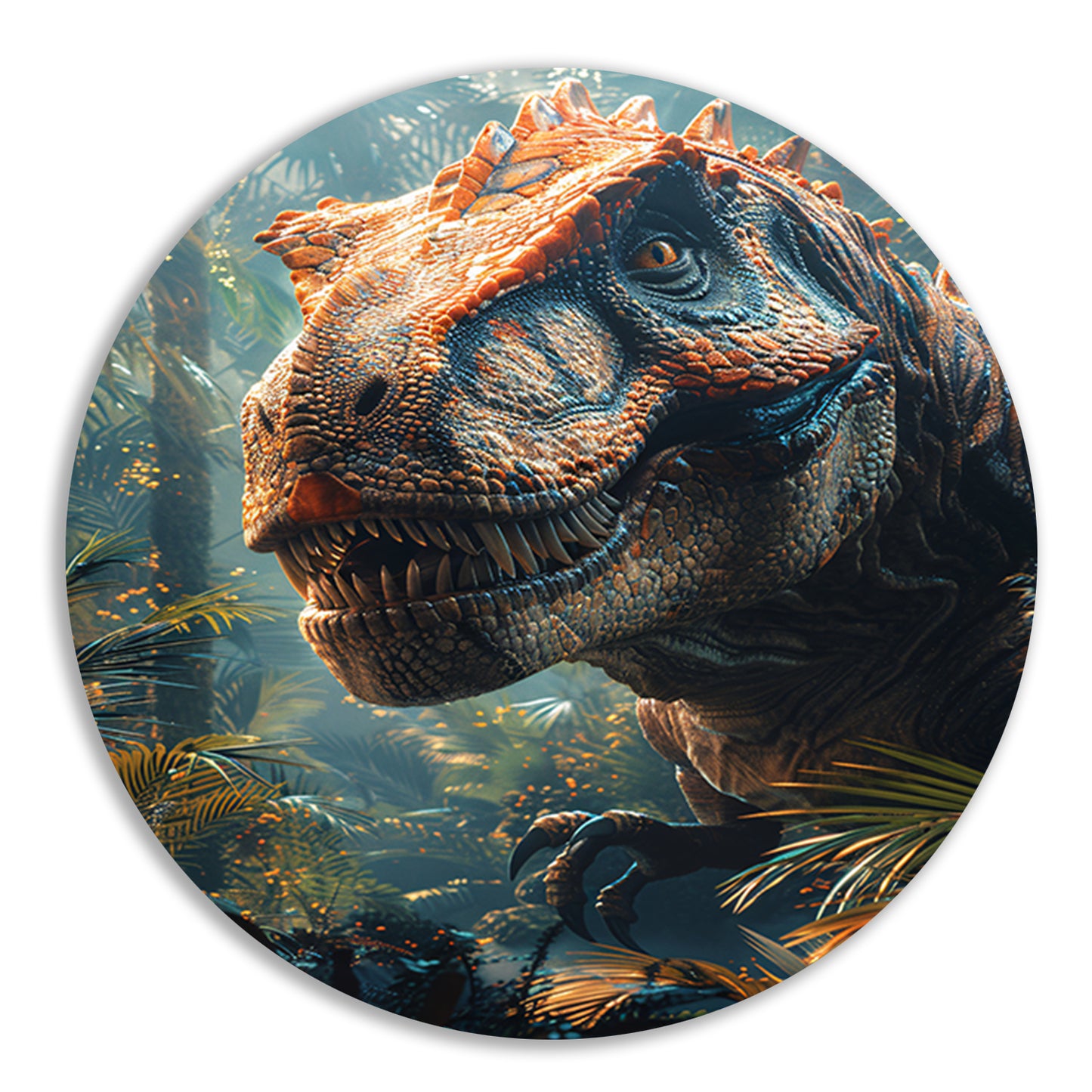Portret van een majestueuze dinosaurus in het oerwoud forex muurcirkel