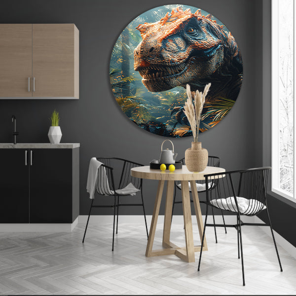 Portret van een majestueuze dinosaurus in het oerwoud forex muurcirkel