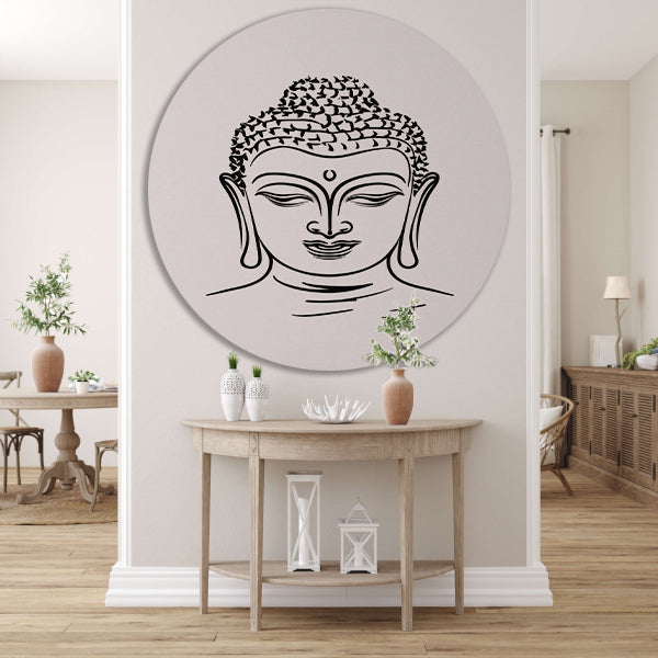Minimalistische Lijnkunst van Boeddhas Gezicht aluminium muurcirkel