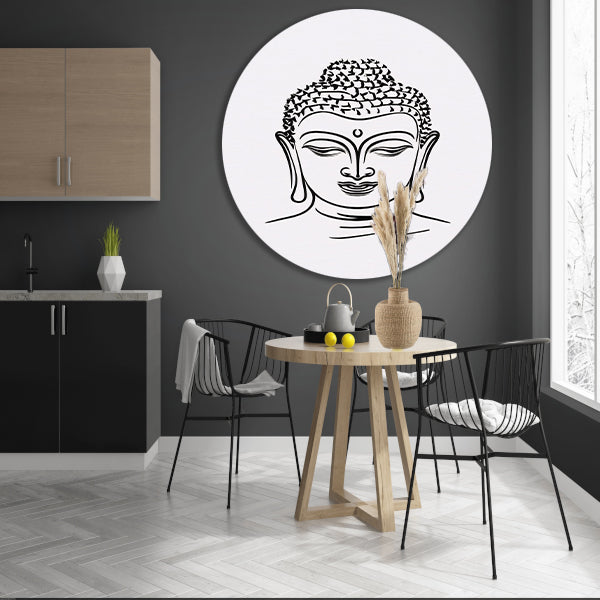 Minimalistische Lijnkunst van Boeddhas Gezicht aluminium muurcirkel