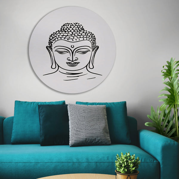 Minimalistische Lijnkunst van Boeddhas Gezicht aluminium muurcirkel