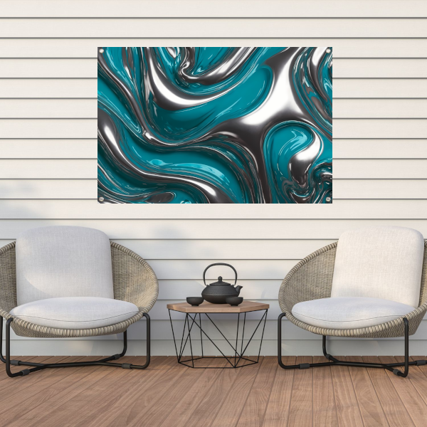 Abstracte dans van zilver en turquoise tuinposter