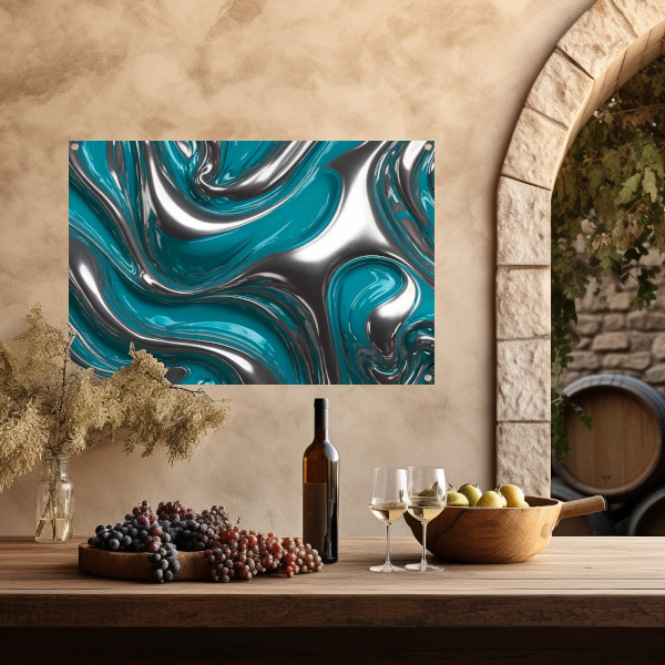 Abstracte dans van zilver en turquoise tuinposter