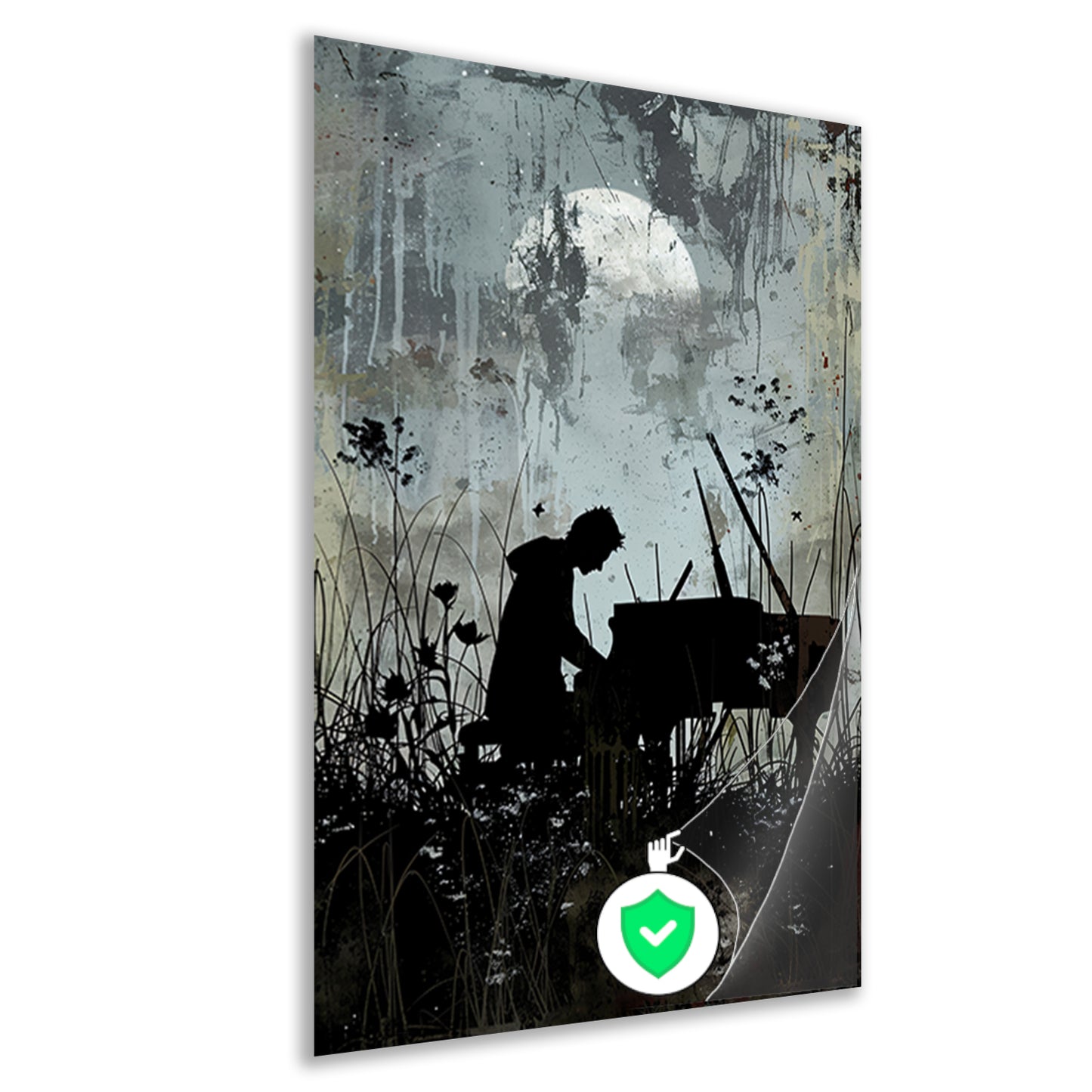 Silhouet pianist onder maanlicht poster