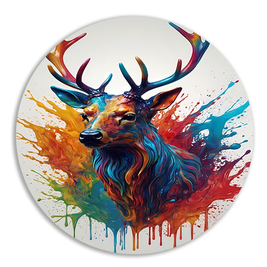 Kleurrijk Abstract Hert in Moderne Kunst aluminium muurcirkel