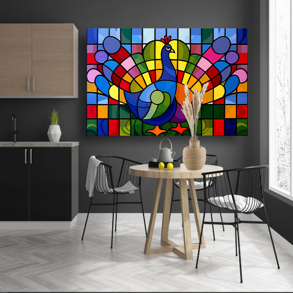 Kleurrijk abstract pauwen schilderij op glasposter