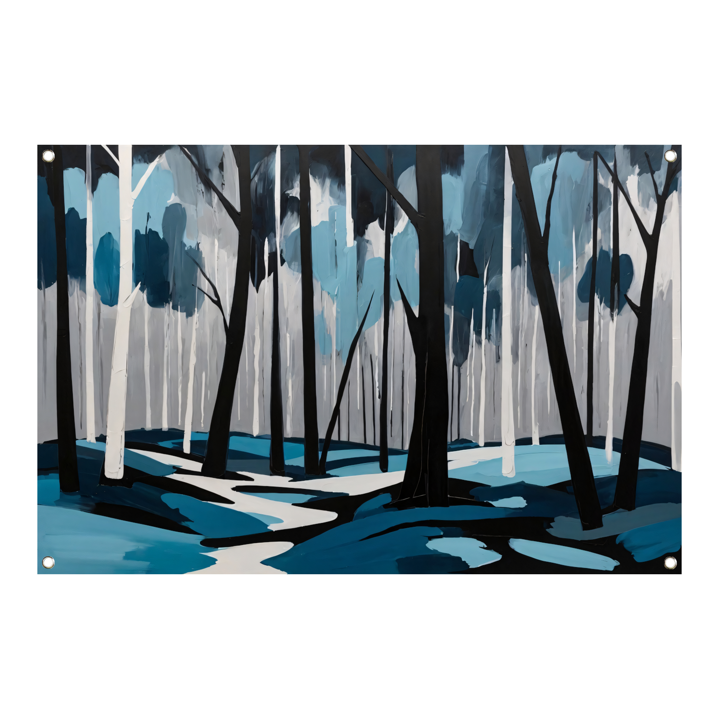 Abstract Boslandschap in Blauw en Zwart tuinposter