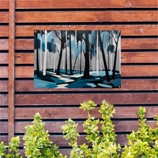 Abstract Boslandschap in Blauw en Zwart tuinposter