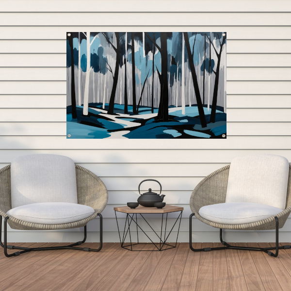 Abstract Boslandschap in Blauw en Zwart tuinposter