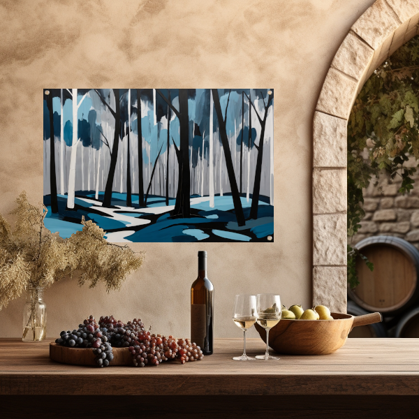 Abstract Boslandschap in Blauw en Zwart tuinposter