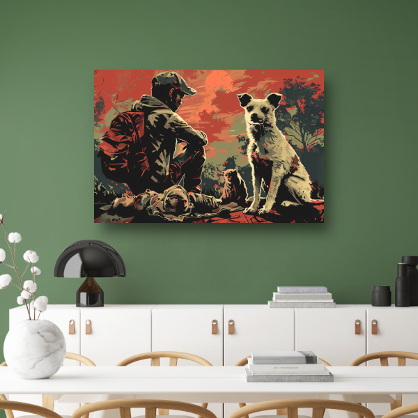 Zonsondergang met Hond en Bewaker canvas met baklijst