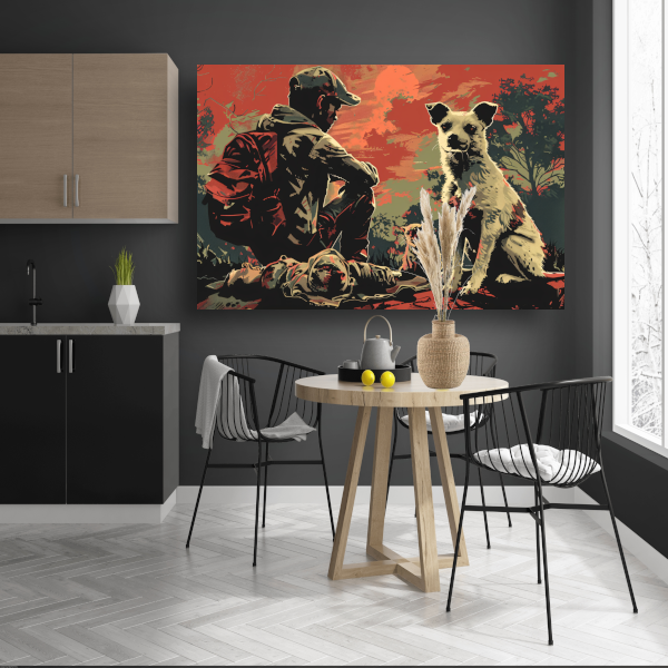 Zonsondergang met Hond en Bewaker canvas met baklijst