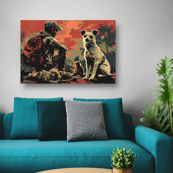 Zonsondergang met Hond en Bewaker canvas met baklijst