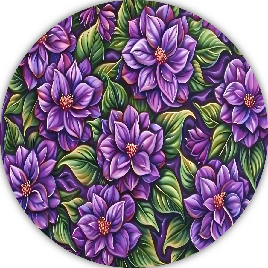 Paarse Bloemenpatroon aluminium muurcirkel
