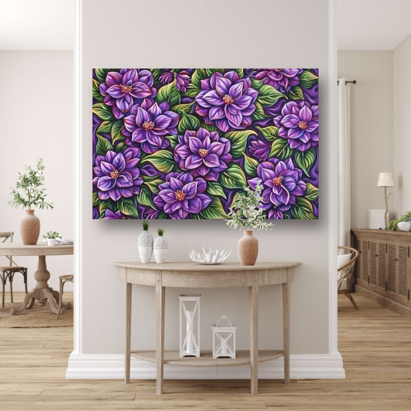 Paarse Bloemenpatroon canvas