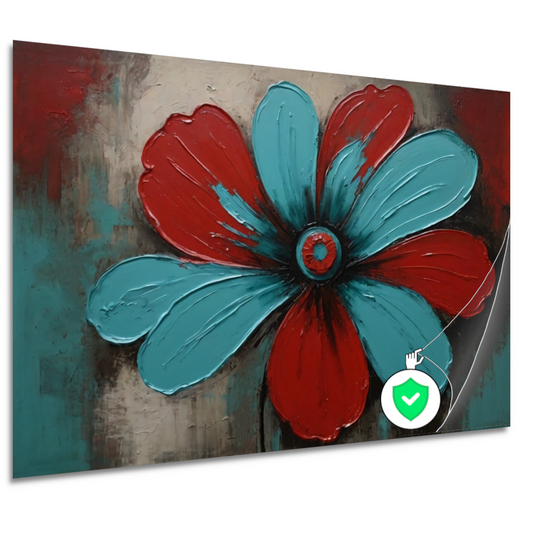 Abstracte Turquoise en Rode Bloem Kunstwerk poster