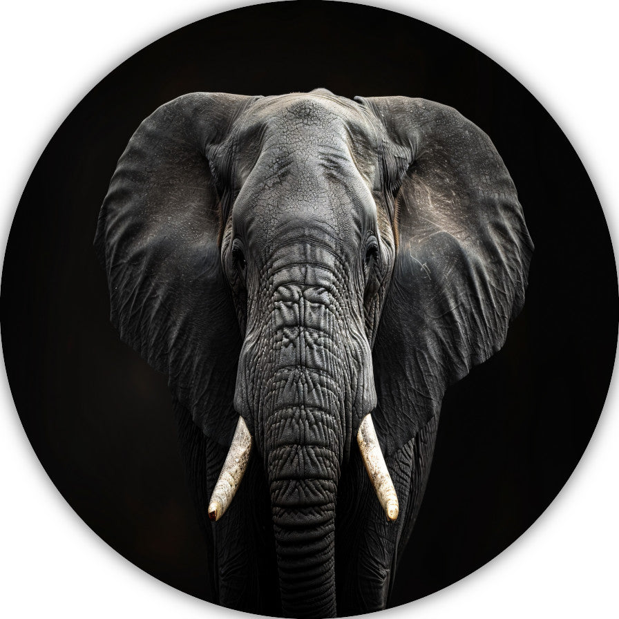 Portret van een Olifant in Zwart-Wit aluminium muurcirkel