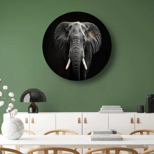 Portret van een Olifant in Zwart-Wit aluminium muurcirkel