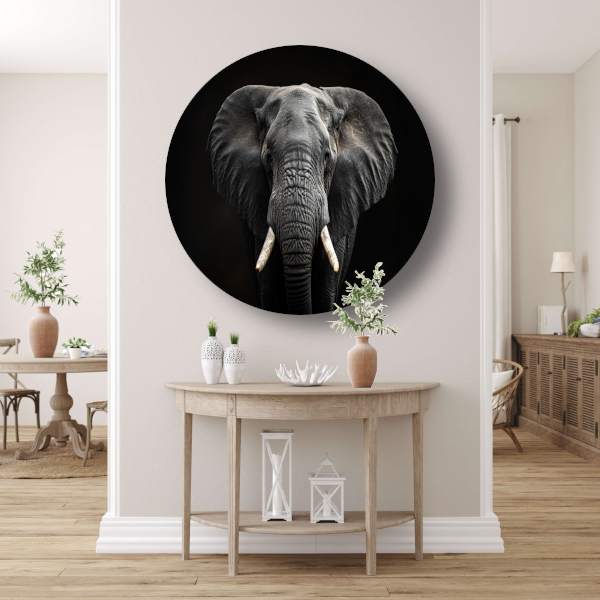 Portret van een Olifant in Zwart-Wit aluminium muurcirkel