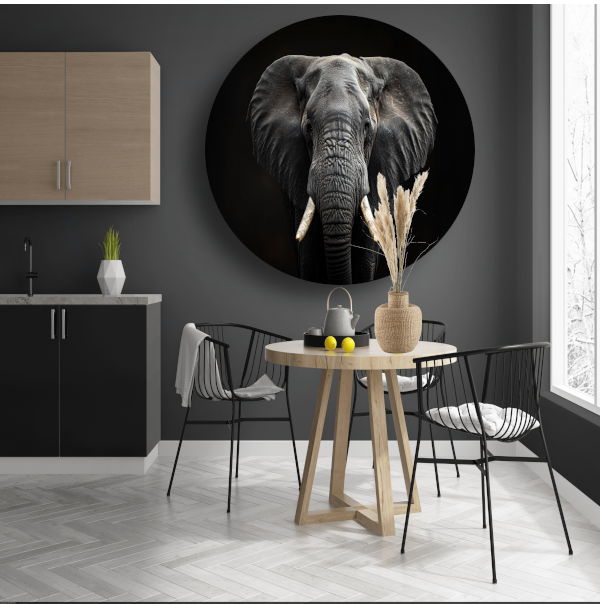 Portret van een Olifant in Zwart-Wit aluminium muurcirkel