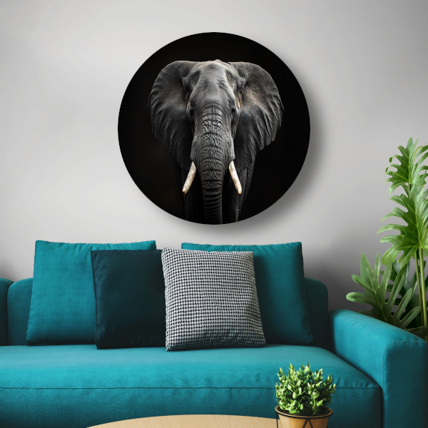 Portret van een Olifant in Zwart-Wit aluminium muurcirkel