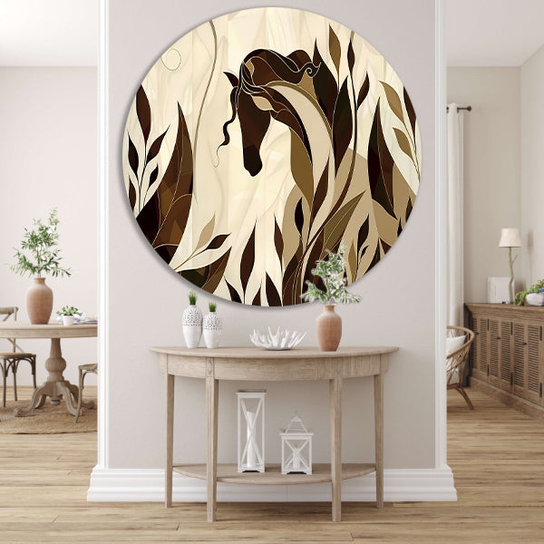 Minimalistisch paardenontwerp met Art Nouveau stijl aluminium muurcirkel