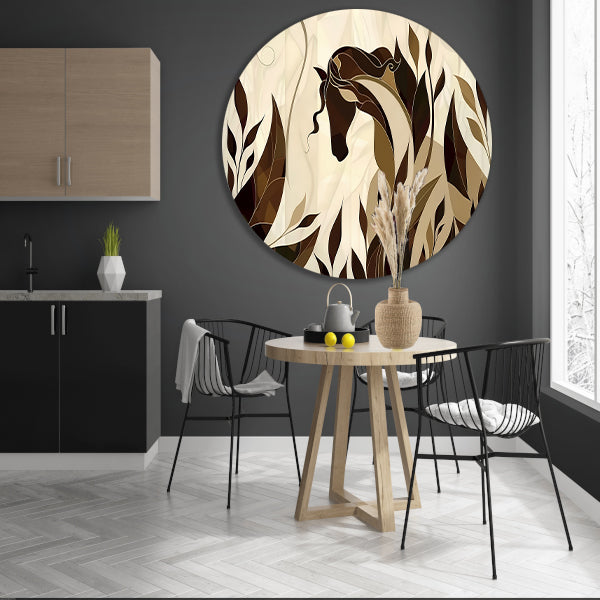 Minimalistisch paardenontwerp met Art Nouveau stijl aluminium muurcirkel