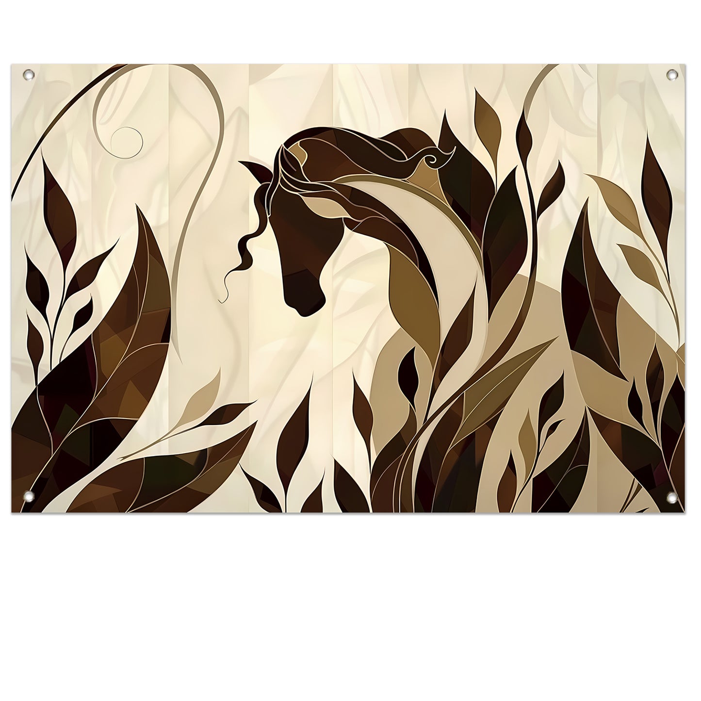 Minimalistisch paardenontwerp met Art Nouveau stijl tuinposter