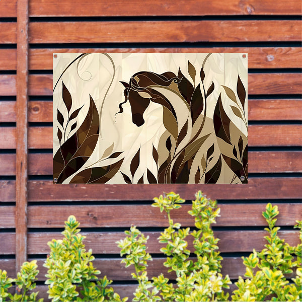 Minimalistisch paardenontwerp met Art Nouveau stijl tuinposter