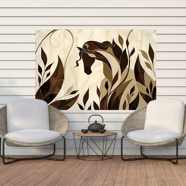 Minimalistisch paardenontwerp met Art Nouveau stijl tuinposter