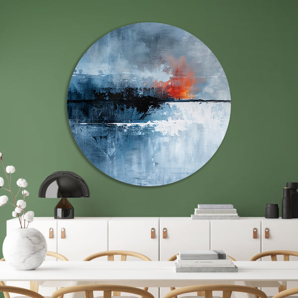Dramatische abstracte lucht met vurige kleuren aluminium muurcirkel