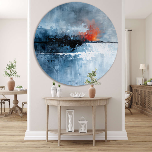 Dramatische abstracte lucht met vurige kleuren aluminium muurcirkel