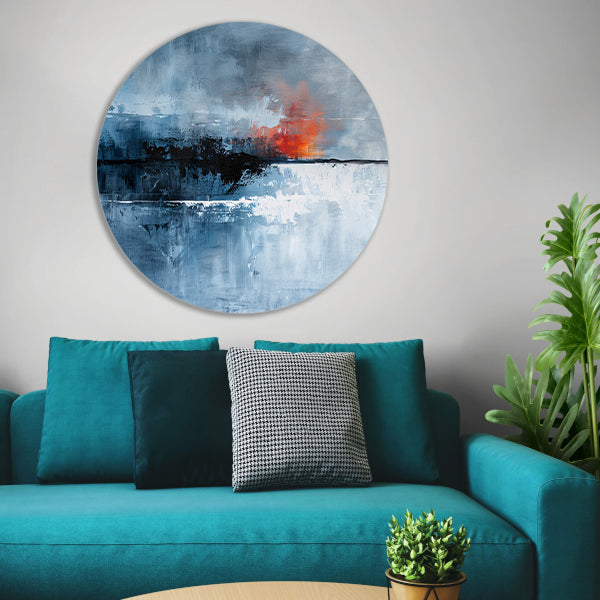 Dramatische abstracte lucht met vurige kleuren aluminium muurcirkel