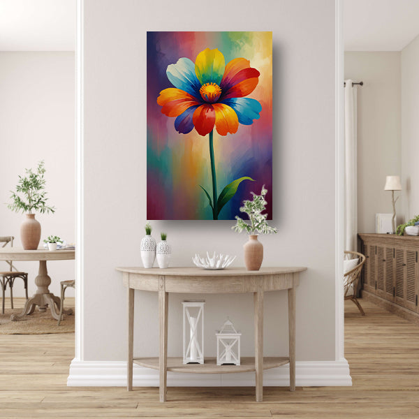 Explosie van kleur in abstracte bloem canvas