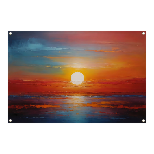 Levendige Impressie van een Kleurrijke Zonsondergang tuinposter