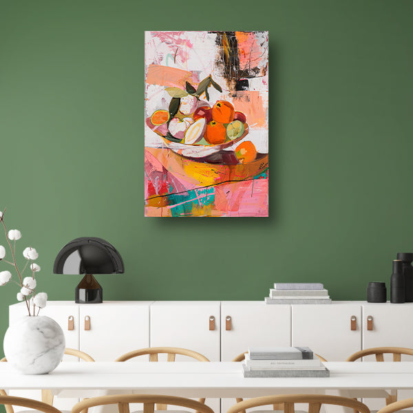 Kleurrijk abstract stilleven met fruit canvas met baklijst