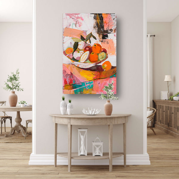 Kleurrijk abstract stilleven met fruit canvas met baklijst