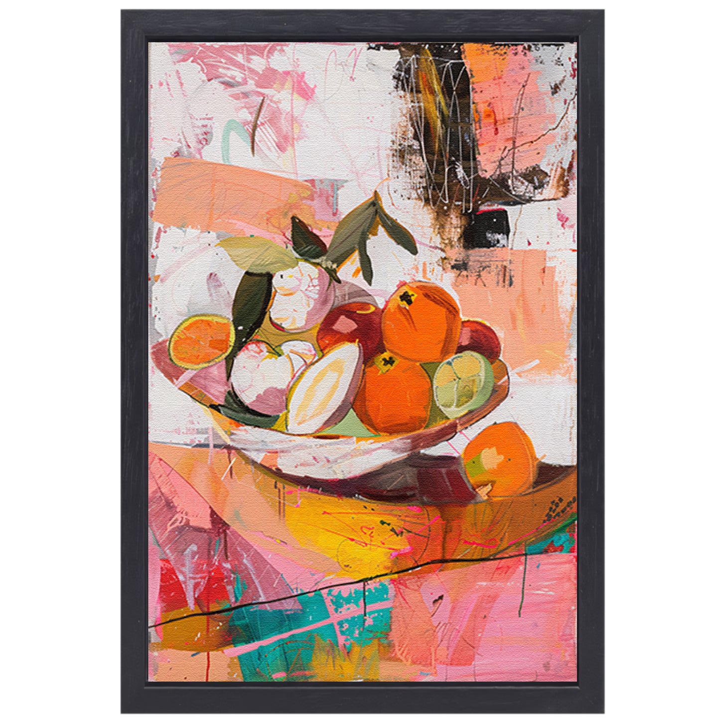 Kleurrijk abstract stilleven met fruit canvas met baklijst