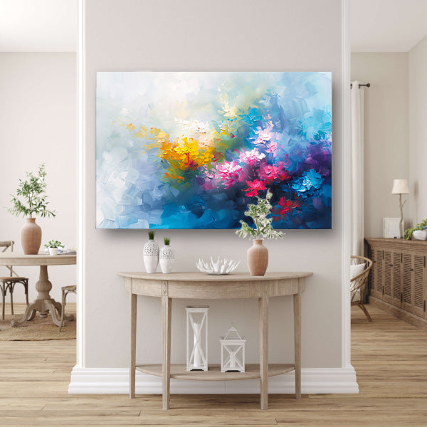Kleurrijk abstract schilderij van bloemenveld canvas
