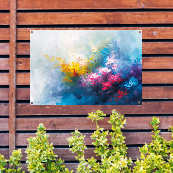 Kleurrijk abstract schilderij van bloemenveld tuinposter