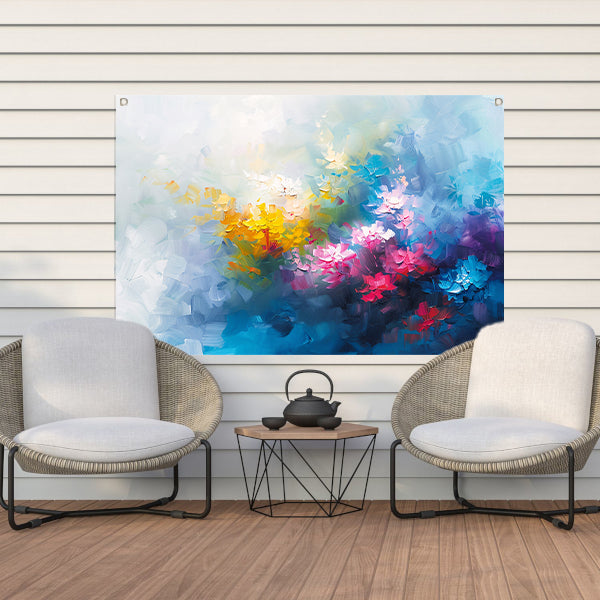 Kleurrijk abstract schilderij van bloemenveld tuinposter