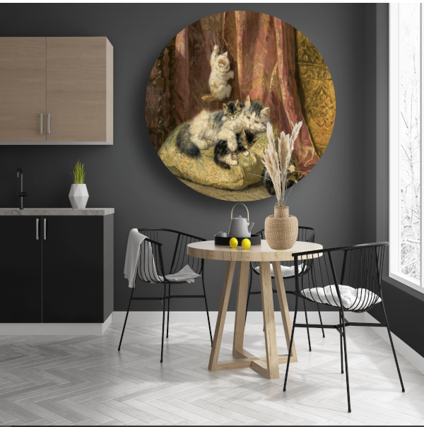 Kittens bij het spelen - Henriëtte Ronner-Knip aluminium muurcirkel