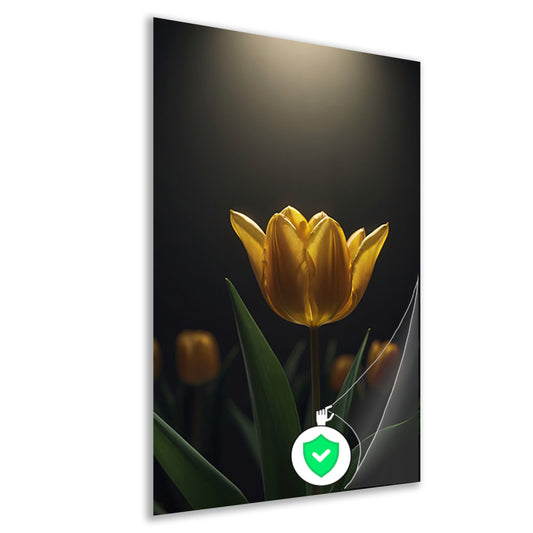 Gloeiende gele tulp in het donker poster