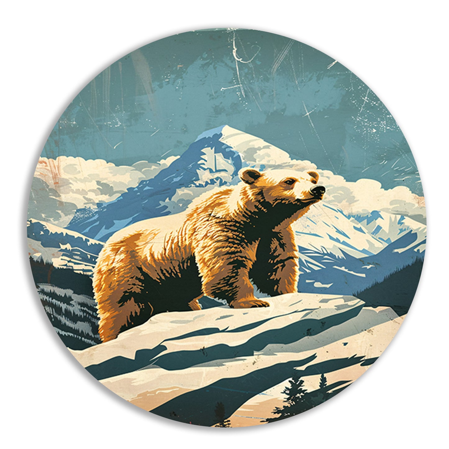 Vintage illustratie beer in berglandschap forex muurcirkel