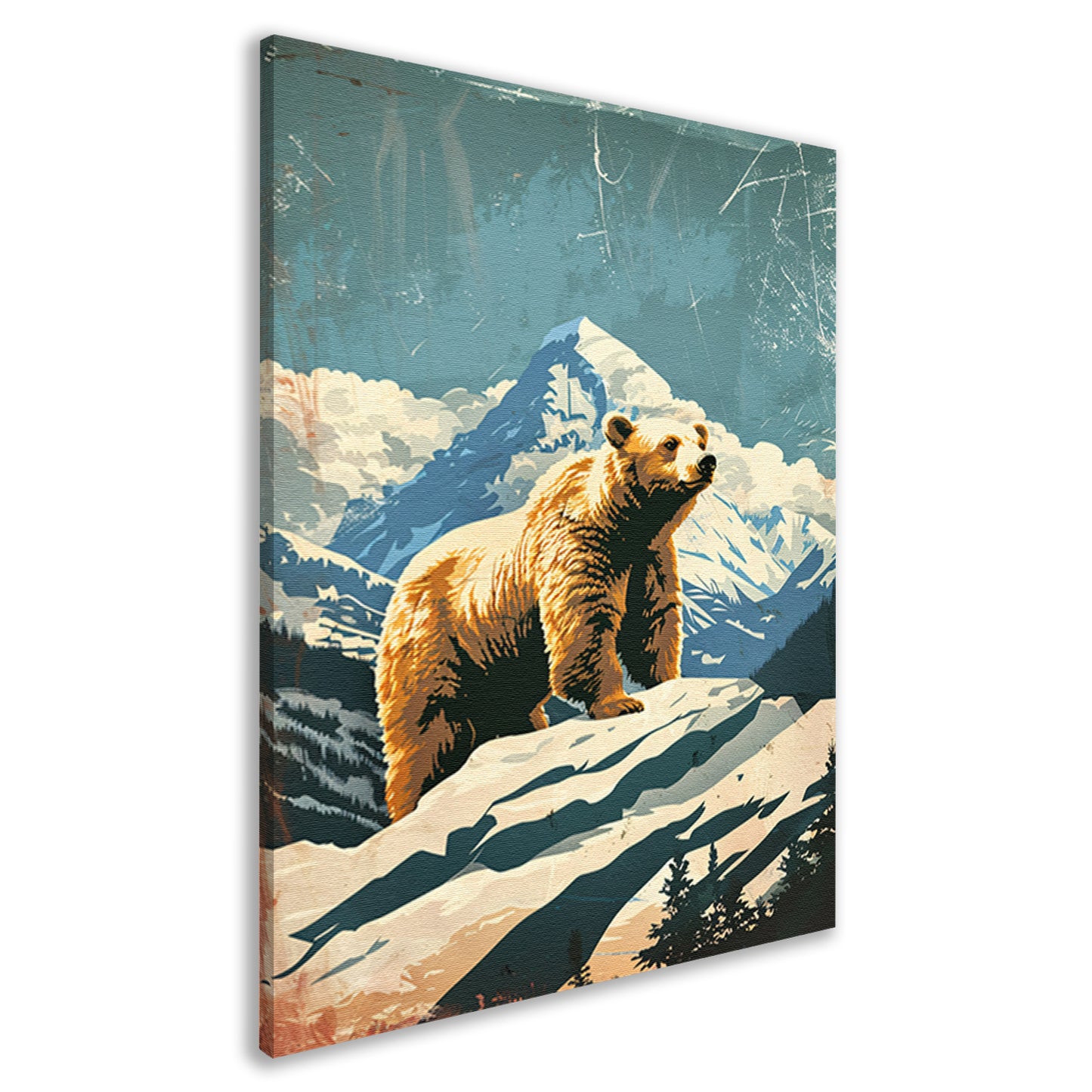 Vintage illustratie beer in berglandschap canvas