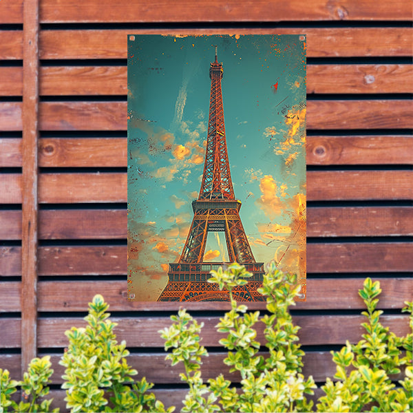 Vintage Sepia Eiffeltoren in Parijs tuinposter