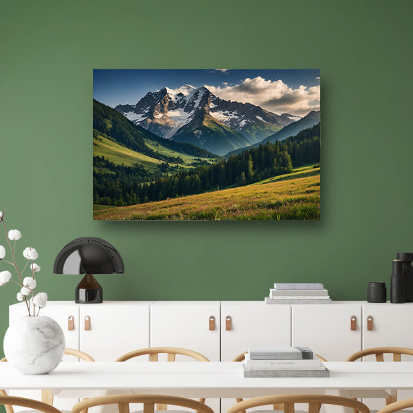 Adembenemend berglandschap met groene weiden poster