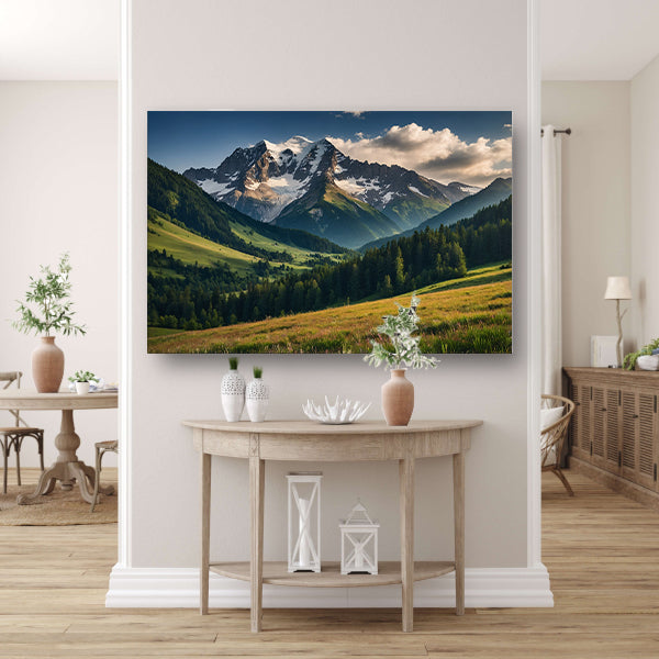 Adembenemend berglandschap met groene weiden poster