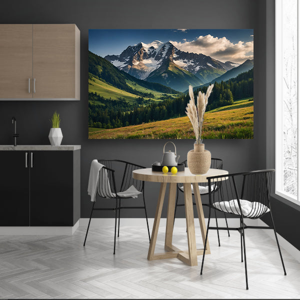 Adembenemend berglandschap met groene weiden poster