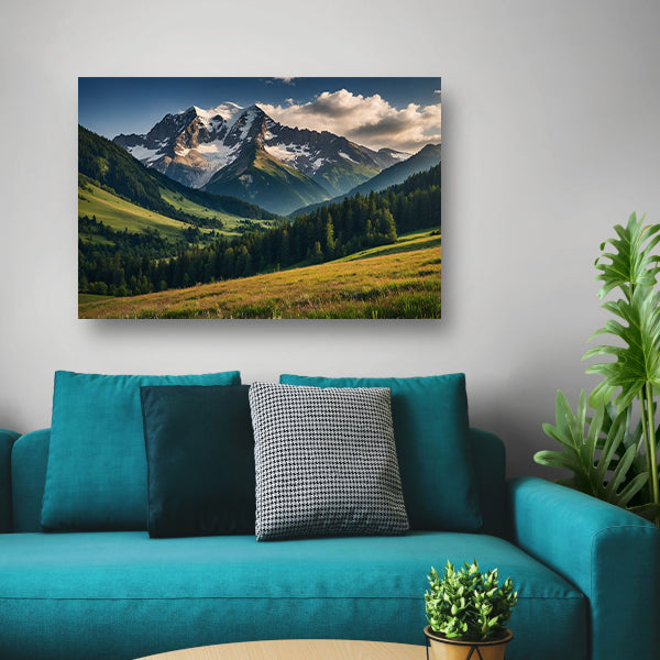 Adembenemend berglandschap met groene weiden poster